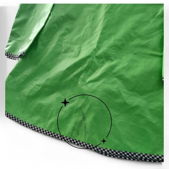 Vintage Kids Raincoat Cach Cach Green With Floral Accents / Checkered Trim - Picture 7 of 7